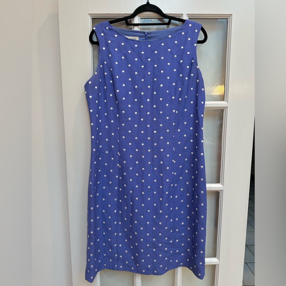 Savannah Linen Periwinkle Polka Dot Midi Dress Pinup Retro Rockabilly Size 14